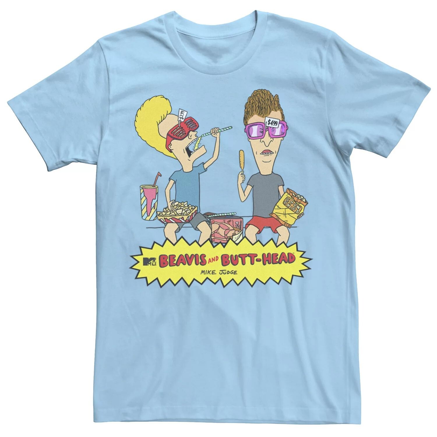 Мужская футболка с логотипом Beavis & Butthead Snacks On The Curb Licensed Character, светло-синий
Мужская футболка с логотипом Beavis & Butthead Snacks On The Curb Licensed Character, светло-синий