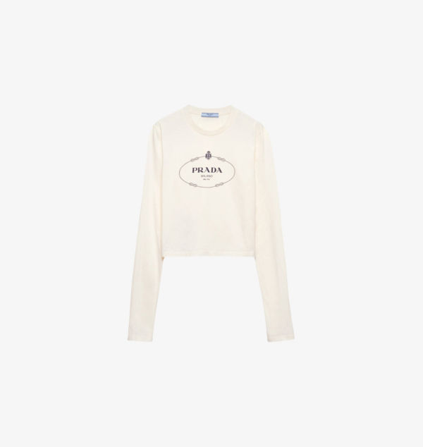 Топ из хлопкового трикотажа с длинными рукавами и принтом логотипа Prada, цвет neutral
Топ из хлопкового трикотажа с длинными рукавами и принтом логотипа Prada, цвет neutral