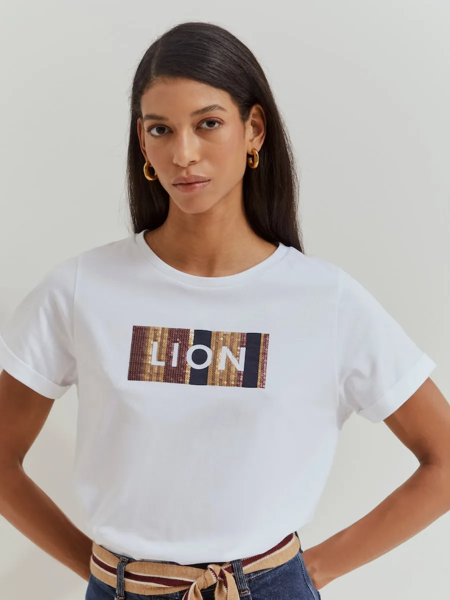 Женская футболка с пайетками Lion of Porches, белый
Женская футболка с пайетками Lion of Porches, белый