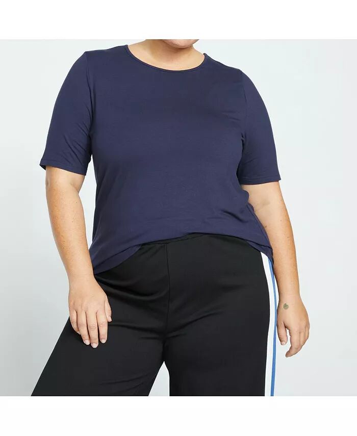 Футболка большого размера Lily Liquid Jersey с круглым вырезом и воротником-стойкой Universal Standard, синий 
Футболка большого размера Lily Liquid Jersey с круглым вырезом и воротником-стойкой Universal Standard, синий