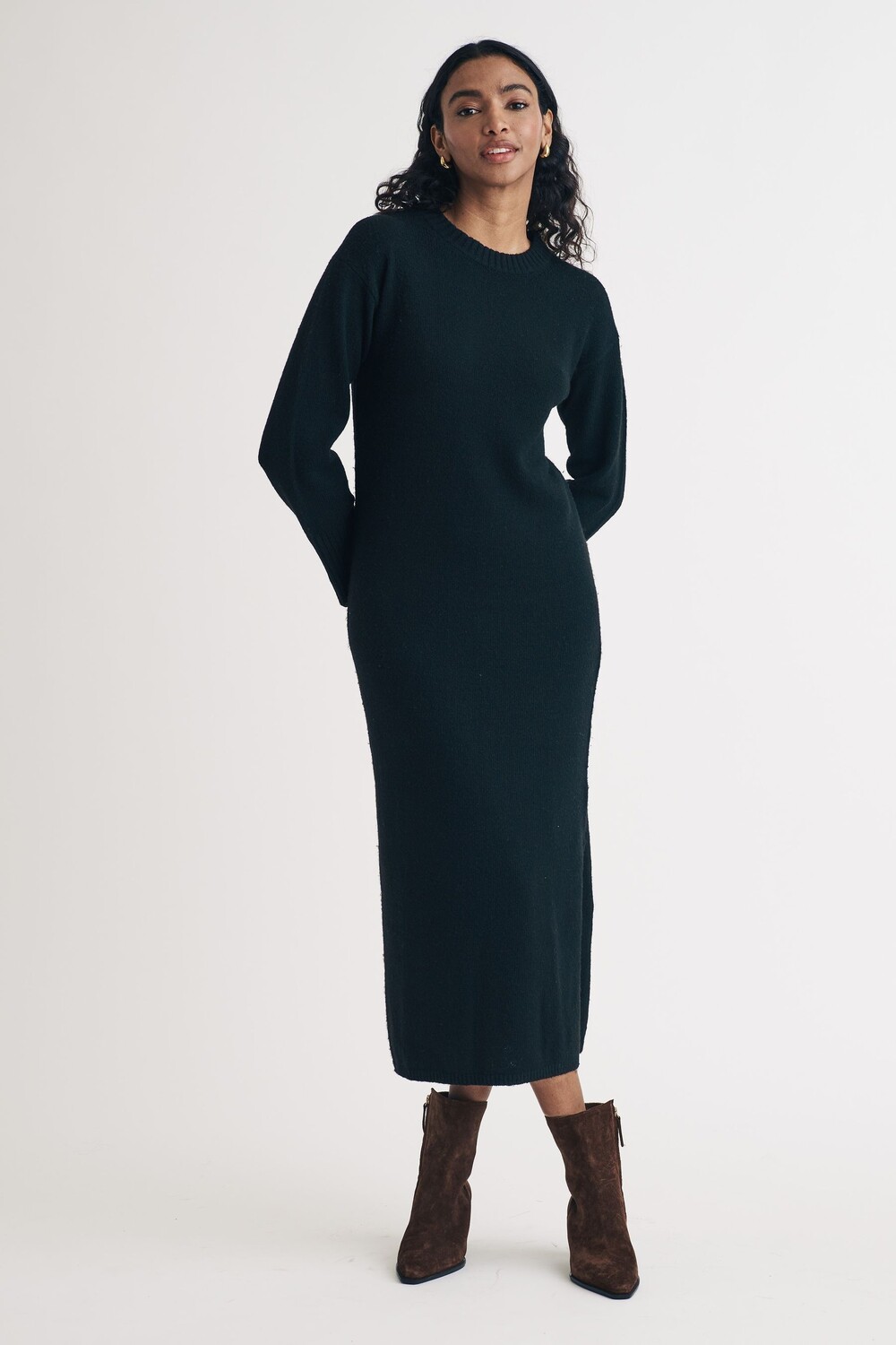 Никто не ребенок свободный круглый вязаный джемпер миди простое платье Nobody'S Child, черный 
Никто не ребенок свободный круглый вязаный джемпер миди простое платье Nobody'S Child, черный