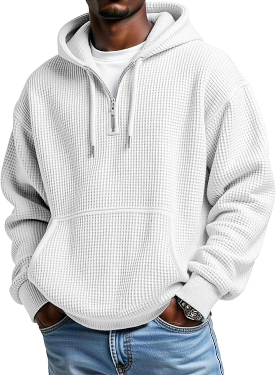 Мужская повседневная худи с четверть-молнией и жаккардовым узором, свободного кроя
Мужская повседневная худи с четверть-молнией и жаккардовым узором, свободного кроя