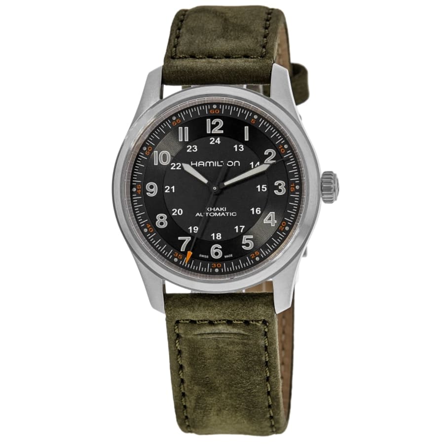 Hamilton Khaki Field Titanium Auto черный циферблат зеленый кожаный ремешок мужские часы H70205830
Hamilton Khaki Field Titanium Auto черный циферблат зеленый кожаный ремешок мужские часы H70205830