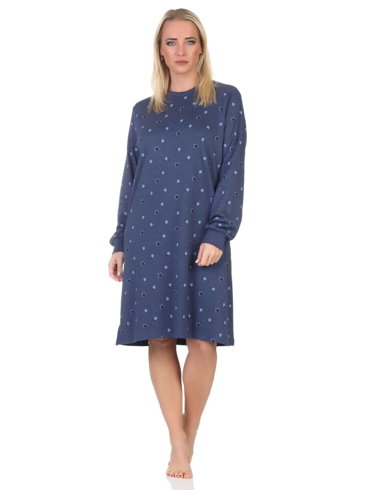 Ночная рубашка NORMANN Langarm Kuschel Interlock Langarm Sterne Optik, цвет blau-mel.
Ночная рубашка NORMANN Langarm Kuschel Interlock Langarm Sterne Optik, цвет blau-mel.