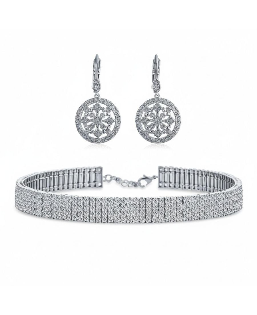 Праздничное широкое колье-чокер с 5 рядами кристаллов и серьги-подвески в виде круглых компасов с кубическими циркониями (CZ) Bling Jewelry, Clear set
Праздничное широкое колье-чокер с 5 рядами кристаллов и серьги-подвески в виде круглых компасов с кубическими циркониями (CZ) Bling Jewelry, Clear set
