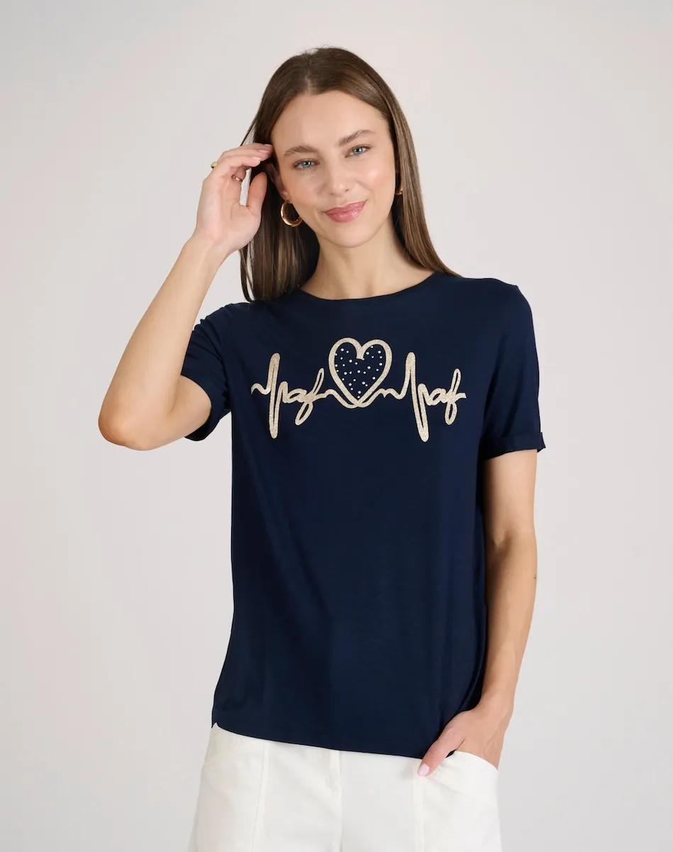 Женская футболка с коротким рукавом и золотыми буквами Naf Naf, темно-синий
Женская футболка с коротким рукавом и золотыми буквами Naf Naf, темно-синий