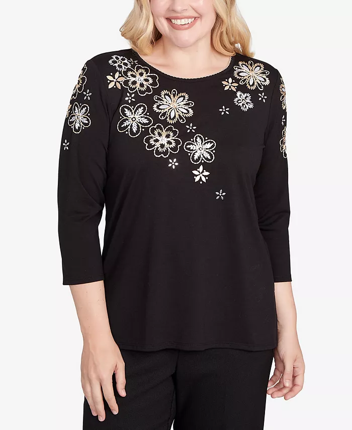Топ с рукавами три четверти и золотистой цветочной вышивкой Alfred Dunner, черный
Топ с рукавами три четверти и золотистой цветочной вышивкой Alfred Dunner, черный