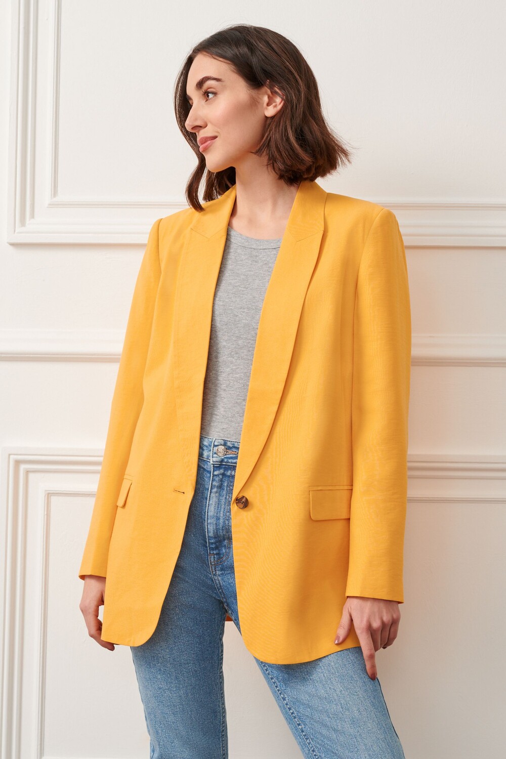 Однобортный пиджак свободного кроя Next, желтый
Однобортный пиджак свободного кроя Next, желтый