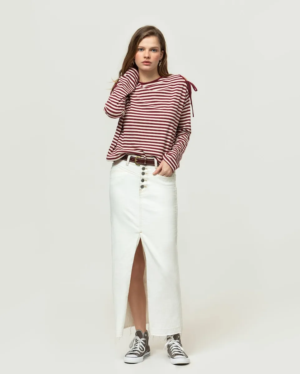 Юбка миди из денима с застежкой на пуговицы и разрезом спереди Noon, цвет Crudo 
Юбка миди из денима с застежкой на пуговицы и разрезом спереди Noon, цвет Crudo