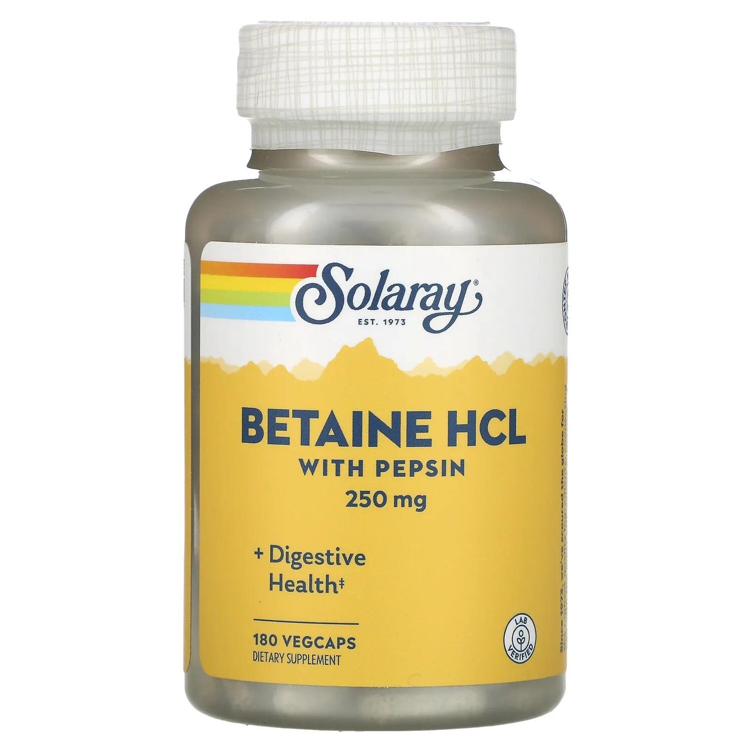 Solaray HCL with Pepsin 250 mg 180 Capsules
Solaray HCL with Pepsin 250 mg 180 Capsules