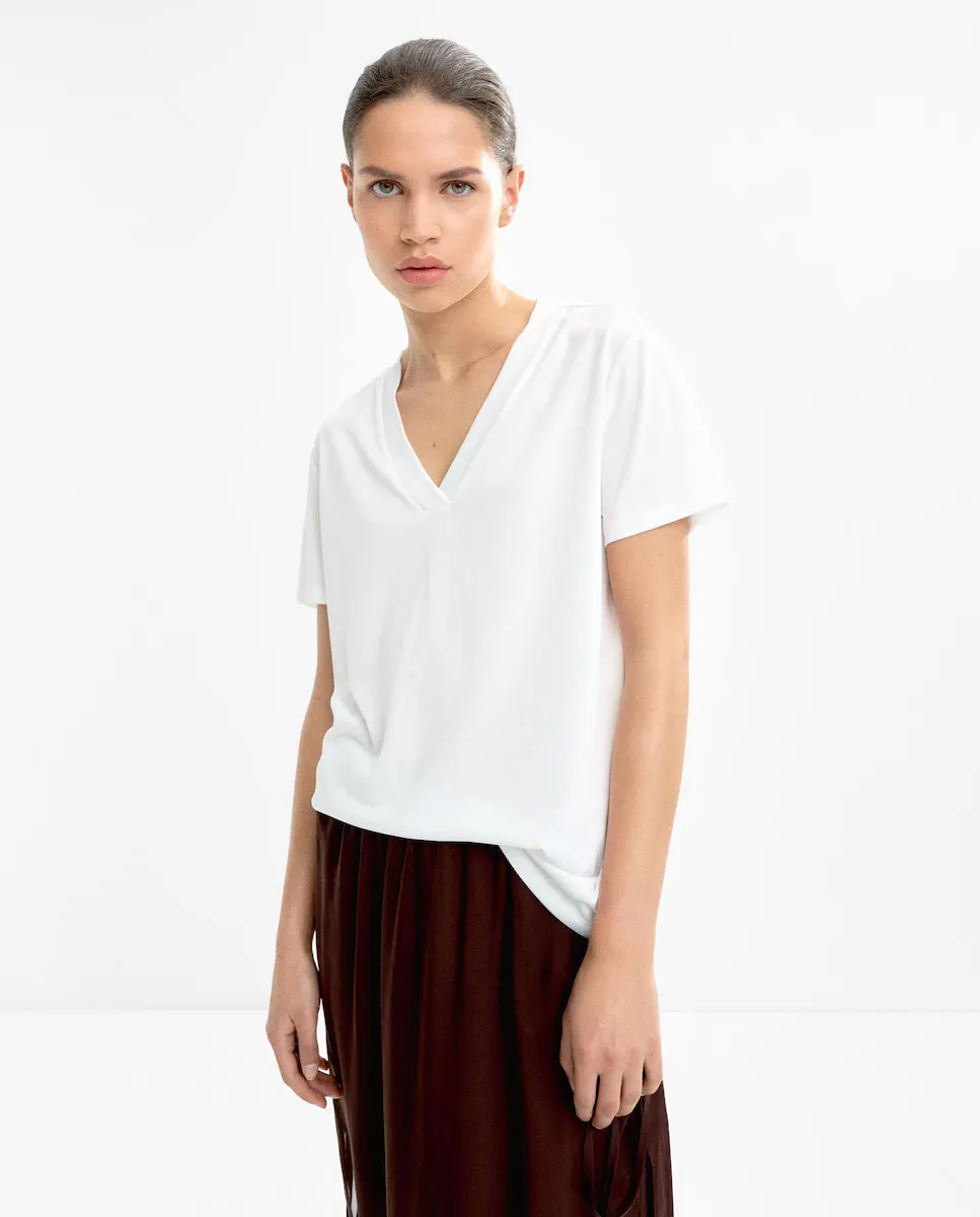 Женская футболка с короткими рукавами и V-образным вырезом Parfois, белый
Женская футболка с короткими рукавами и V-образным вырезом Parfois, белый