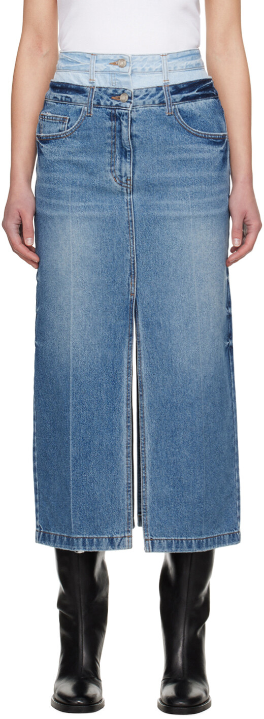 Синяя джинсовая юбка-миди с двойной талией Juun.J
Синяя джинсовая юбка-миди с двойной талией Juun.J