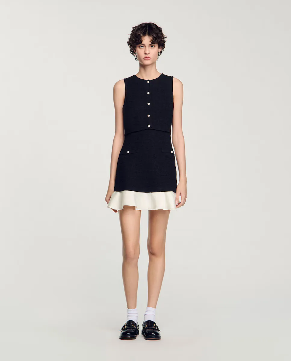 Короткое твидовое платье с контрастной оборкой Sandro, чёрный
Короткое твидовое платье с контрастной оборкой Sandro, чёрный