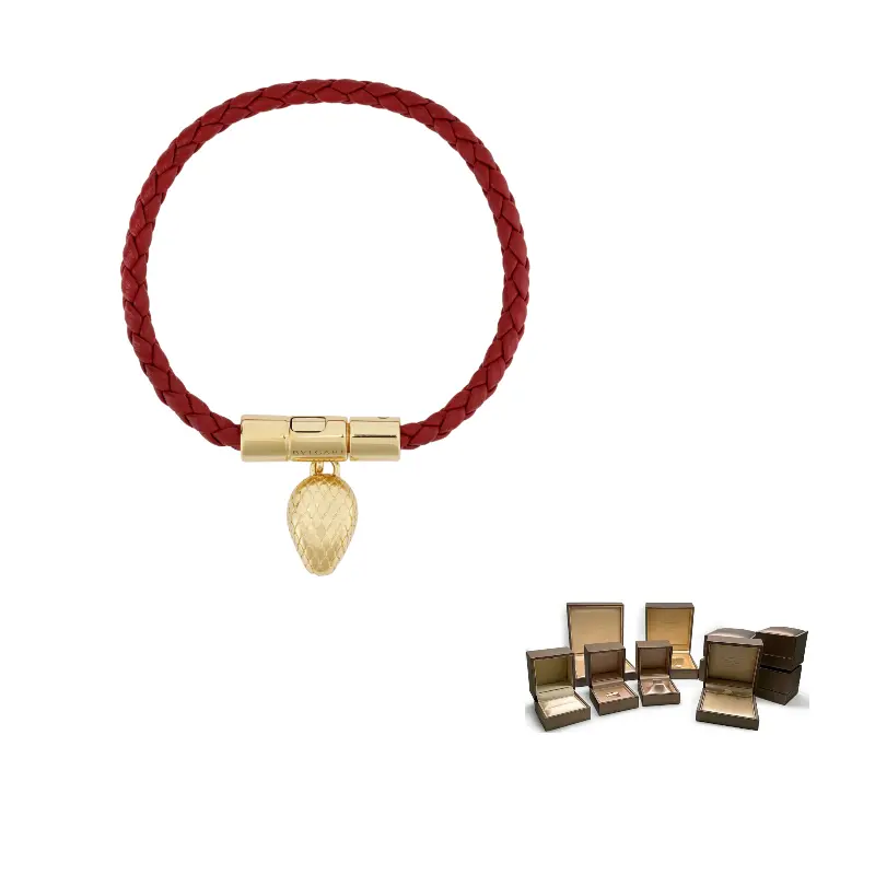 BVLGARI Браслеты из телячьей кожи, позолоченная латунь, унисекс, красный