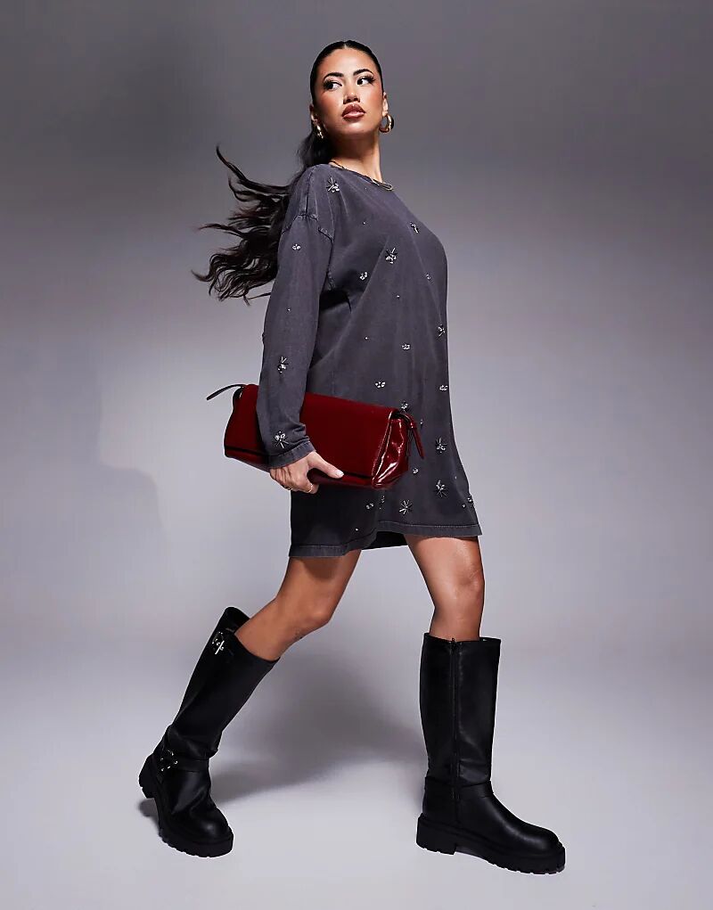 Мини-платье с длинными рукавами и отделкой серого цвета ASOS DESIGN
Мини-платье с длинными рукавами и отделкой серого цвета ASOS DESIGN