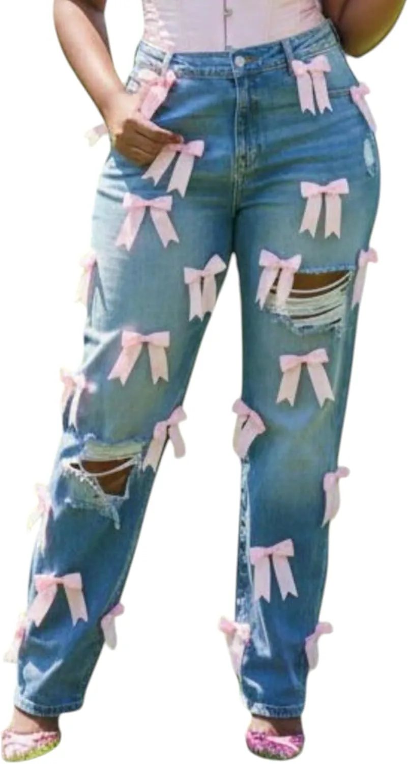 Джинсы женские Cute с бантом, рваные, завышенная талия WGXWGX
Джинсы женские Cute с бантом, рваные, завышенная талия WGXWGX