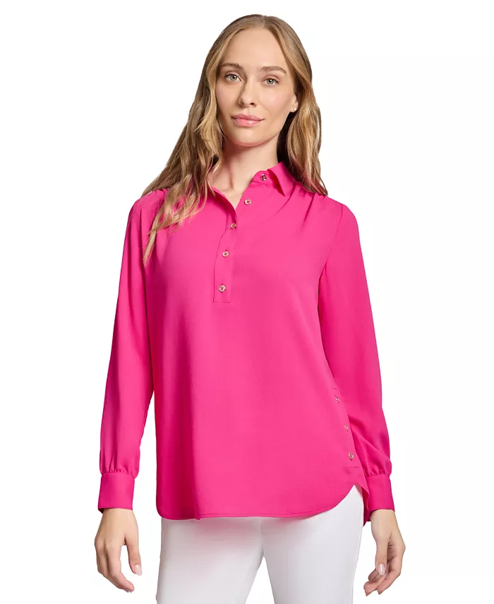 Туника с длинным рукавом, боковой застежкой на пуговицы и неровным подолом Popover Jones New York, розовый
Туника с длинным рукавом, боковой застежкой на пуговицы и неровным подолом Popover Jones New York, розовый