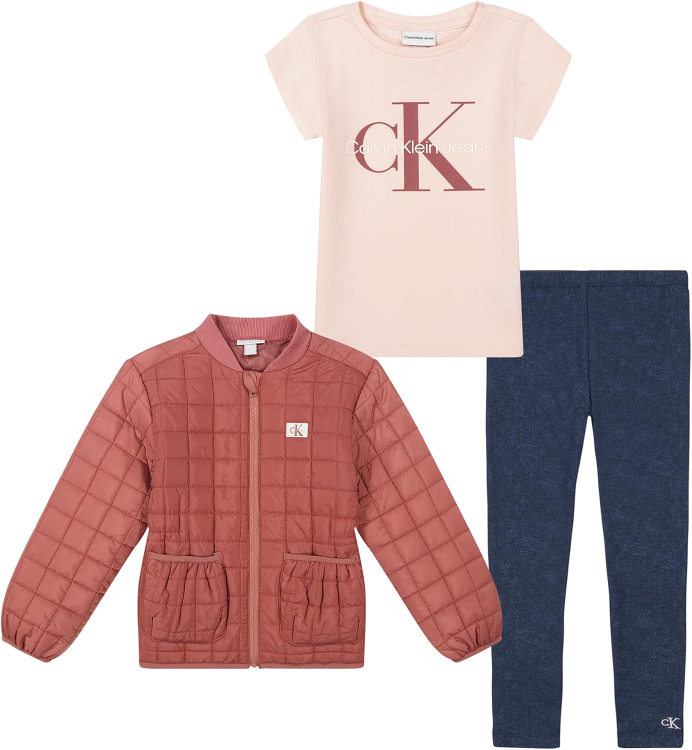 Комплект из 3 предметов: куртка и брюки Calvin Klein для девочек, Whitered Rose/Creole Pink/Dark Wash
Комплект из 3 предметов: куртка и брюки Calvin Klein для девочек, Whitered Rose/Creole Pink/Dark Wash