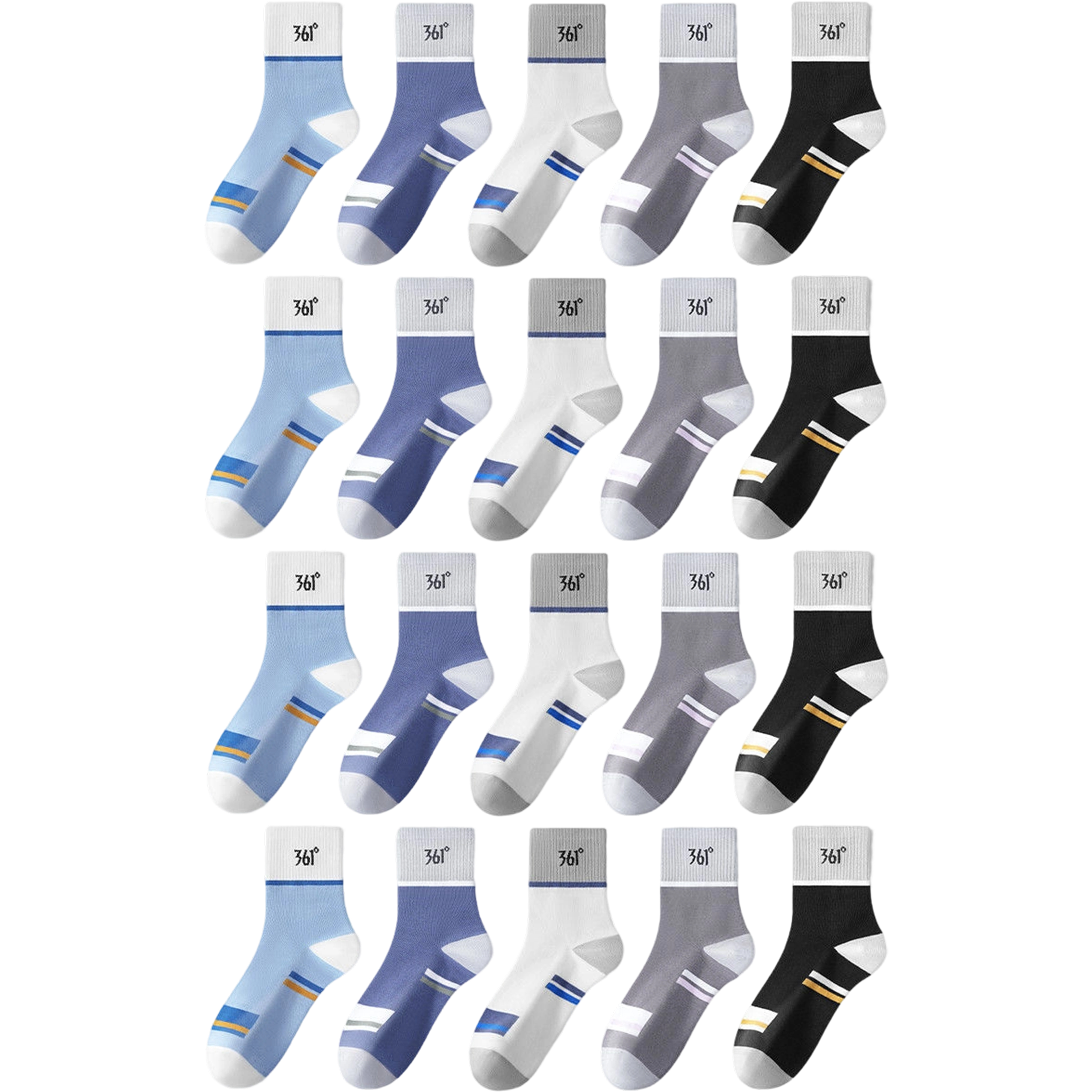 Набор унисекс носков Crew 361°, светло-синий+синий+белый+серый+черный (20 pack)
Набор унисекс носков Crew 361°, светло-синий+синий+белый+серый+черный (20 pack)