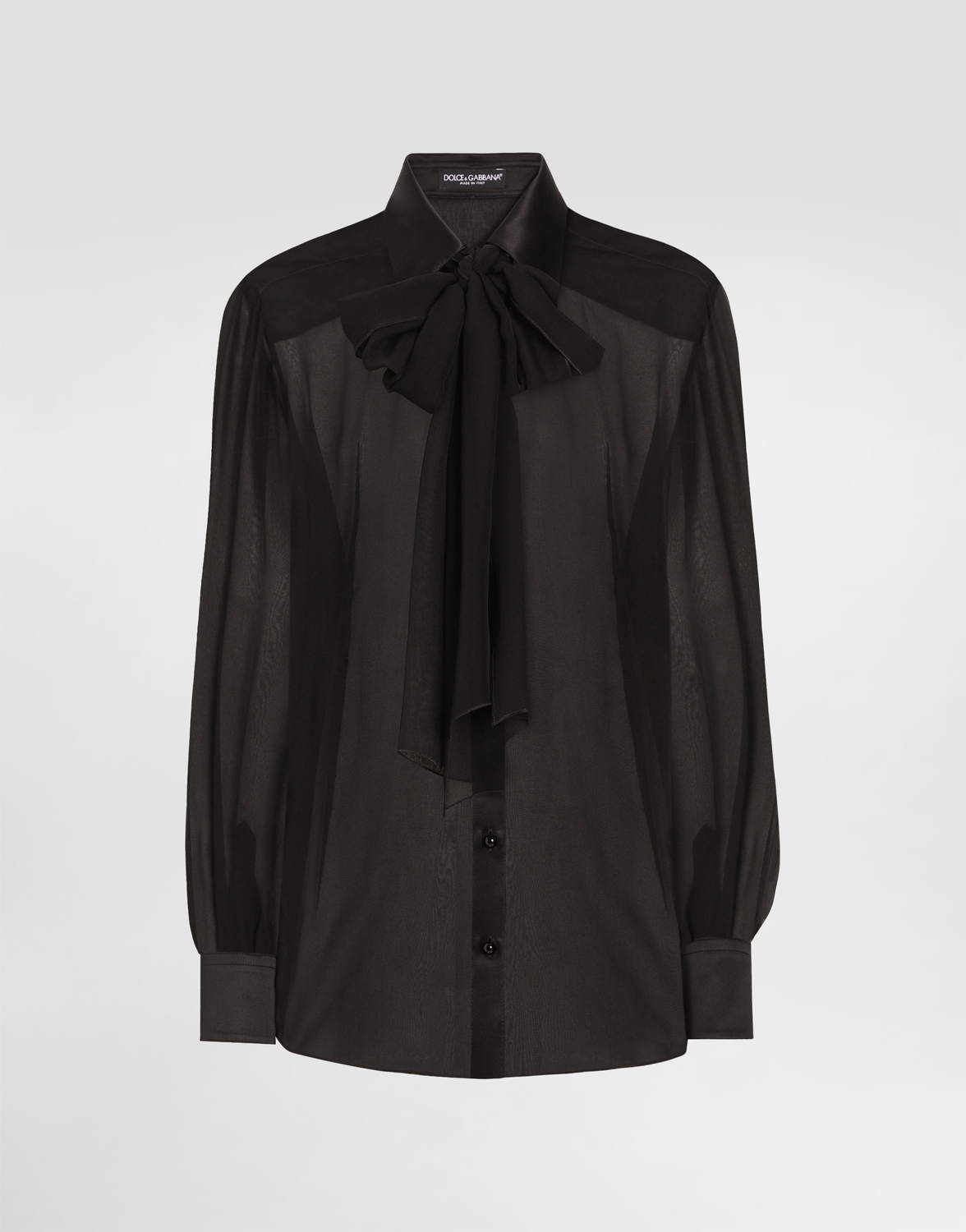 Шелковая шифоновая блузка с бантом на воротнике Dolce & Gabbana, черный
Шелковая шифоновая блузка с бантом на воротнике Dolce & Gabbana, черный