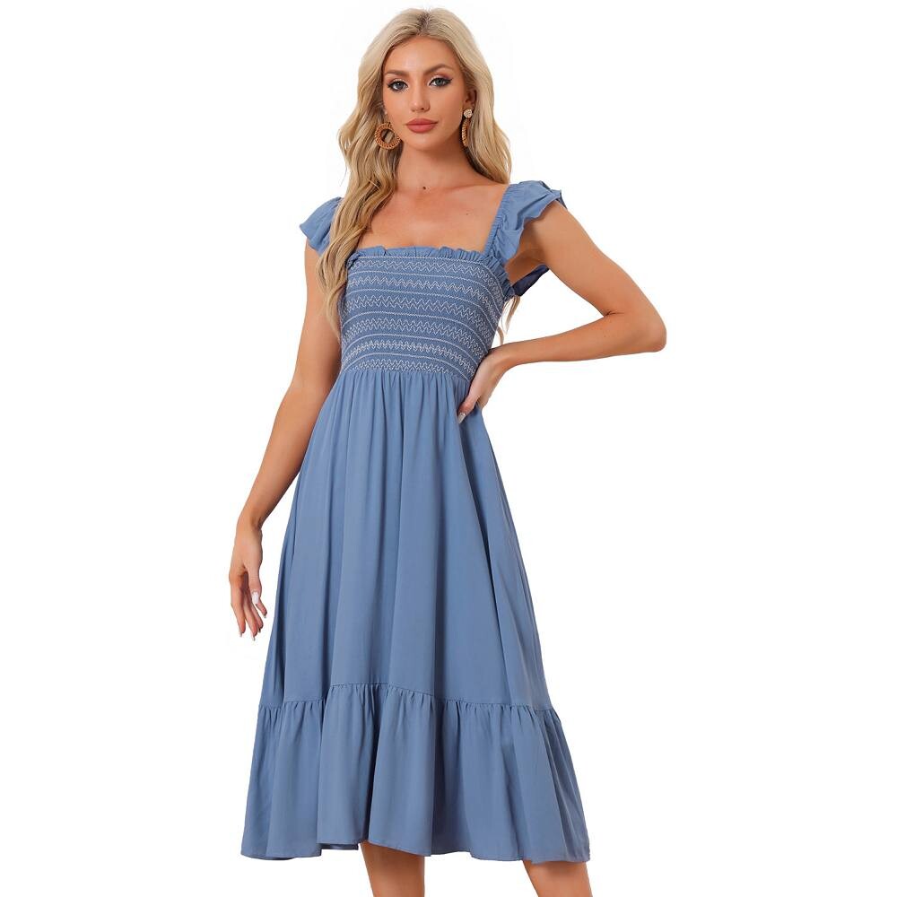 Женский сарафан с копченым повседневным платьем миди без рукавов с квадратным вырезом и рюшами ALLEGRA K, цвет Grey Blue
Женский сарафан с копченым повседневным платьем миди без рукавов с квадратным вырезом и рюшами ALLEGRA K, цвет Grey Blue