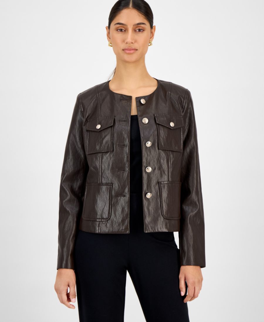 Женская куртка из искусственной кожи с пуговицами спереди T Tahari, Espresso Bean
Женская куртка из искусственной кожи с пуговицами спереди T Tahari, Espresso Bean