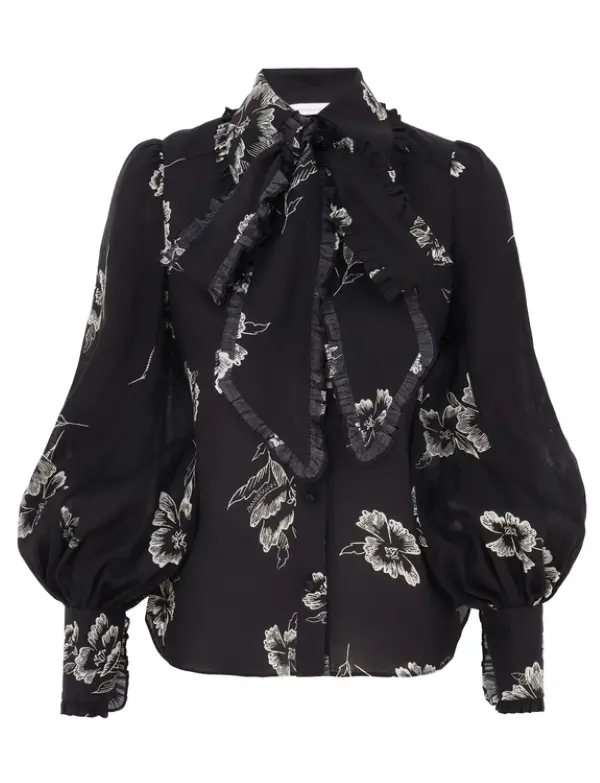 Рубашка с бантом и рюшами Zimmermann, черный 
Рубашка с бантом и рюшами Zimmermann, черный