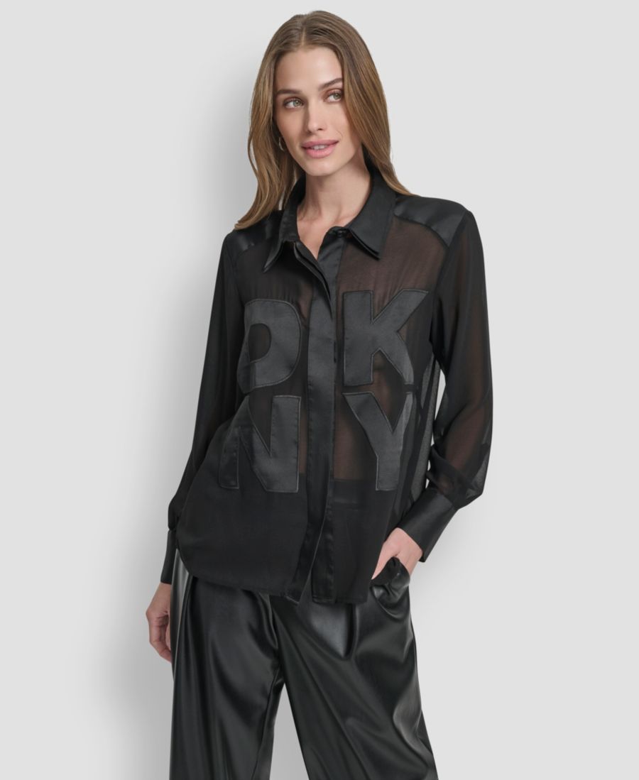 Женская шифоновая блузка с длинными рукавами и логотипом, застежка на пуговицы спереди DKNY, Black
Женская шифоновая блузка с длинными рукавами и логотипом, застежка на пуговицы спереди DKNY, Black