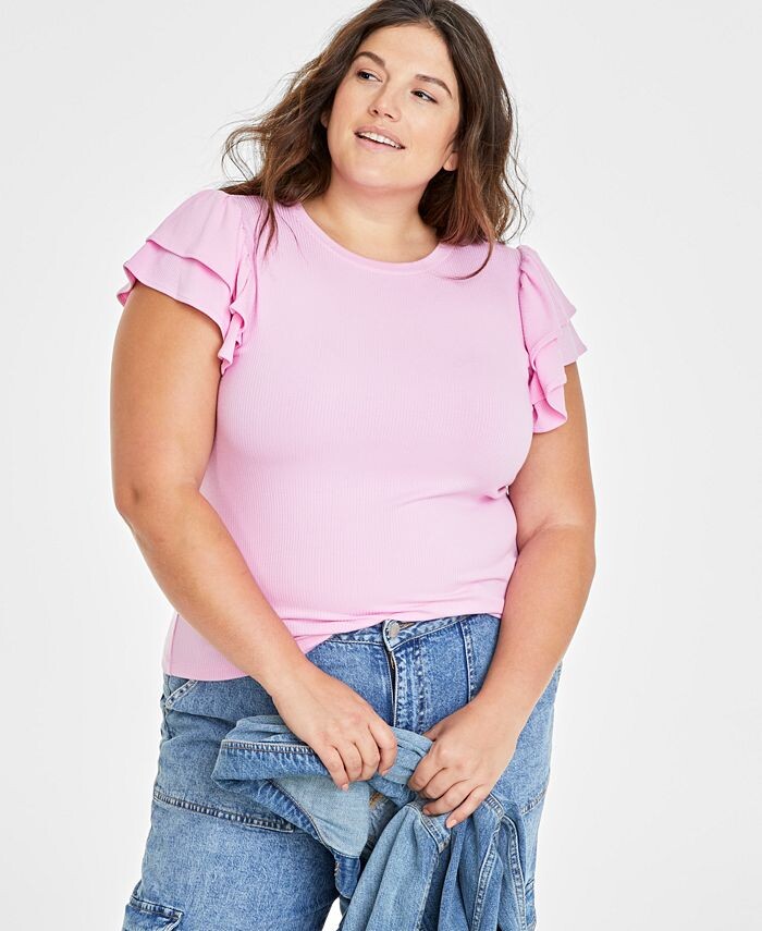 Топ больших размеров с развевающимися рукавами On 34th, розовый
Топ больших размеров с развевающимися рукавами On 34th, розовый