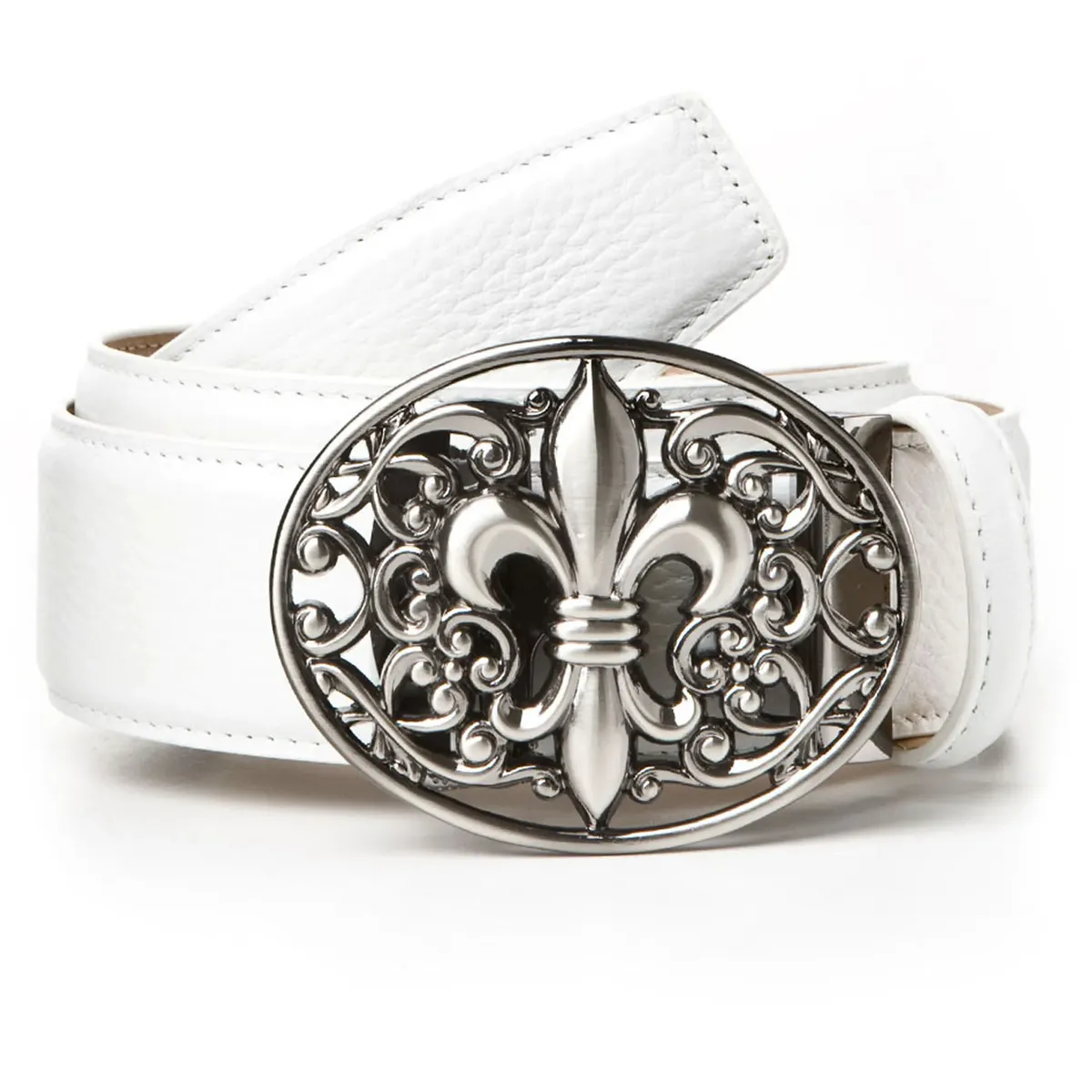 Белый кожаный ремень Anthoni Crown с застежкой в виде лилии, белый
Белый кожаный ремень Anthoni Crown с застежкой в виде лилии, белый