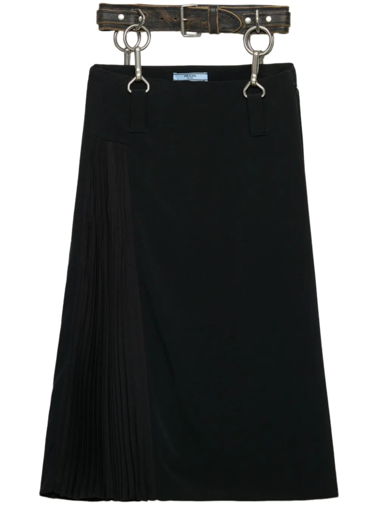 Prada плиссированная юбка миди с поясом, черный 
Prada плиссированная юбка миди с поясом, черный
