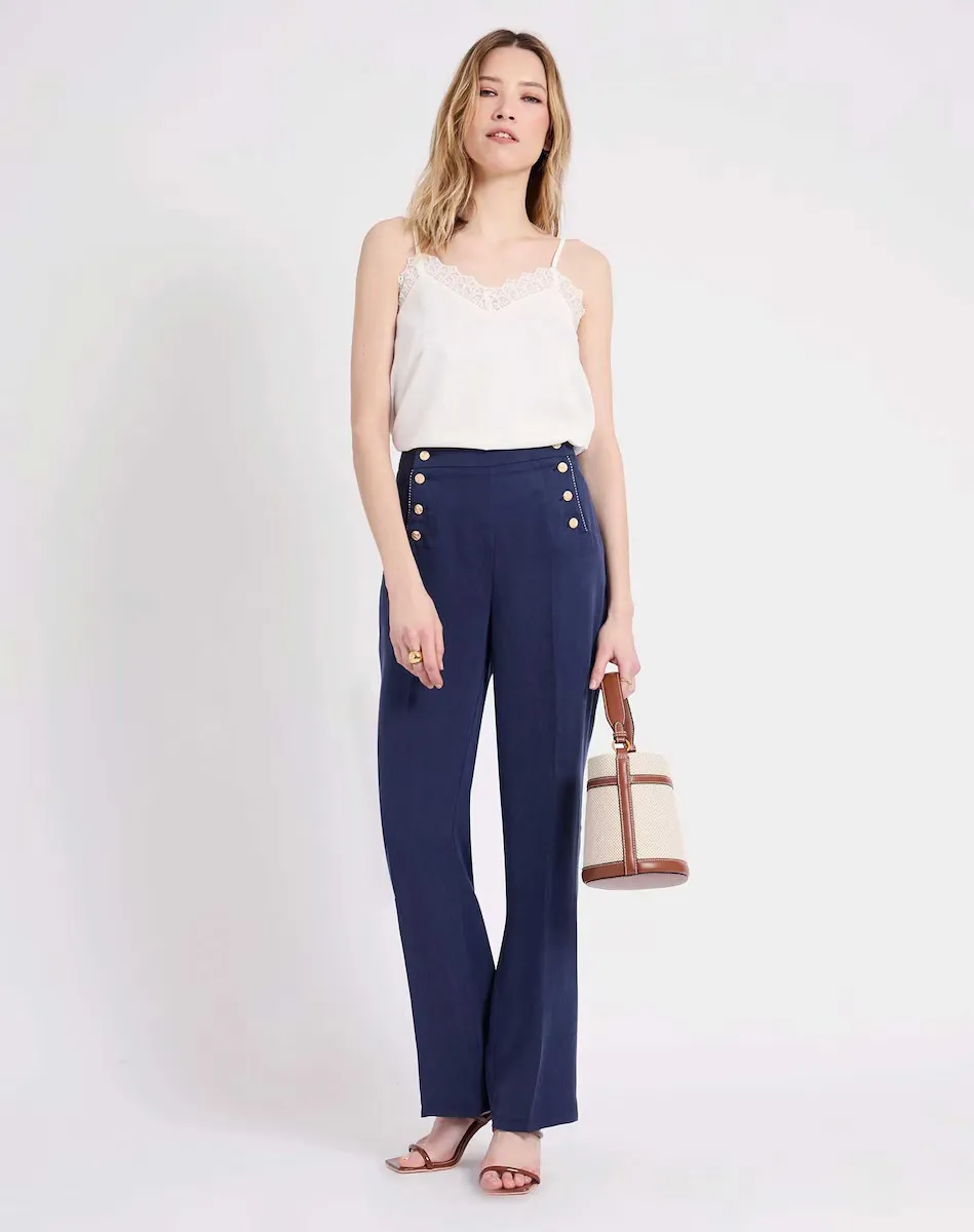 Женские брюки широкого кроя с декоративными пуговицами Naf Naf, темно-синий
Женские брюки широкого кроя с декоративными пуговицами Naf Naf, темно-синий