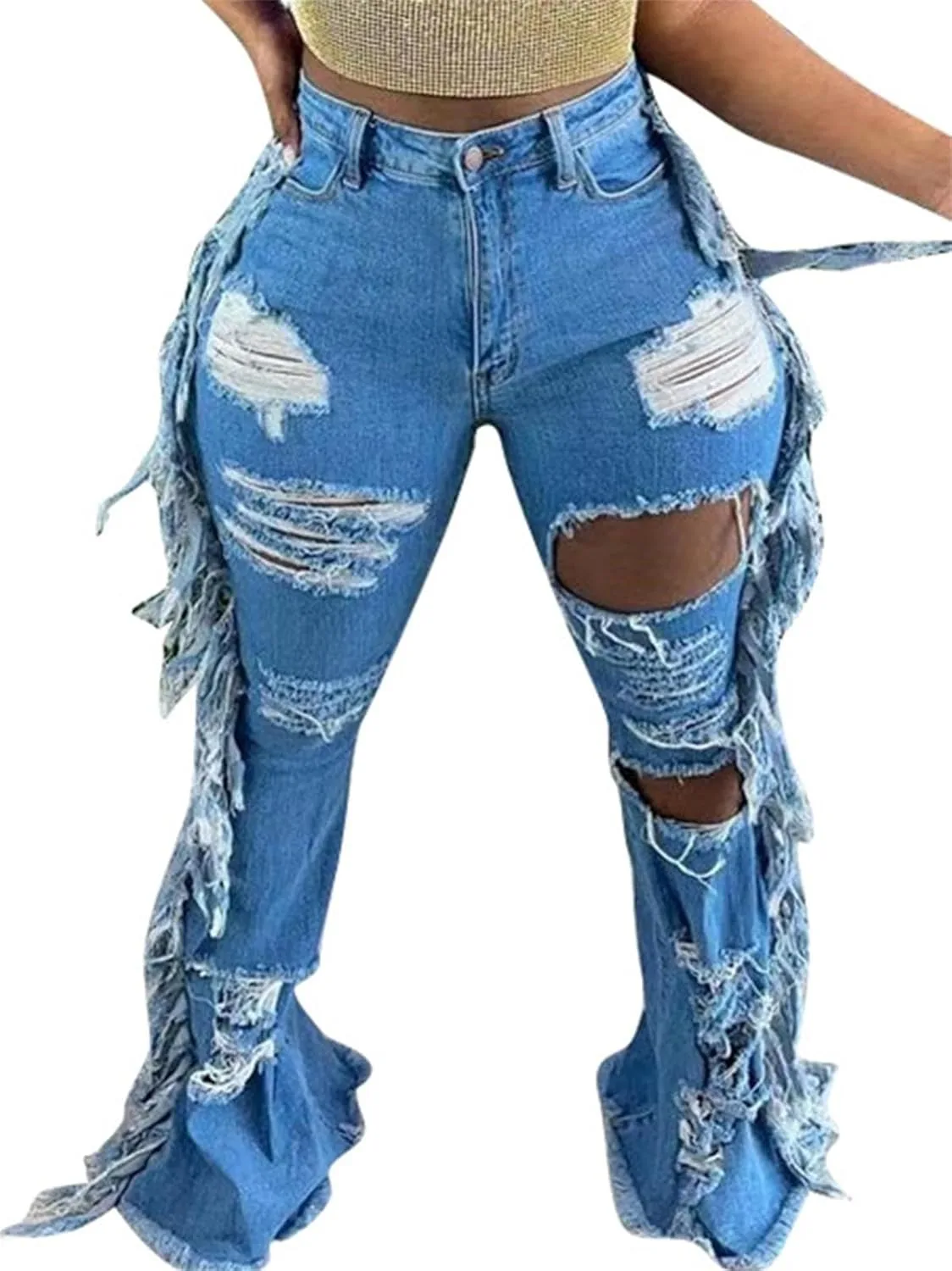 Женские джинсы Lucuna High Waisted с потертостями и бахромой
Женские джинсы Lucuna High Waisted с потертостями и бахромой