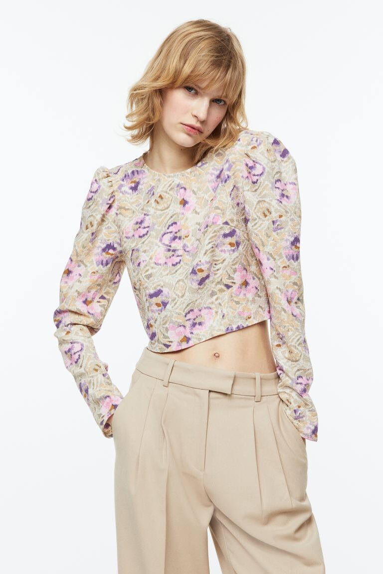 Укороченная блуза из крепа H&M, светло-бежевый/цветы
Укороченная блуза из крепа H&M, светло-бежевый/цветы