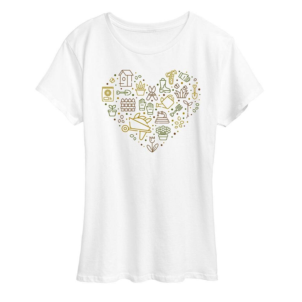 Женская футболка с рисунком сердца и товарами для сада, белый
Женская футболка с рисунком сердца и товарами для сада, белый
