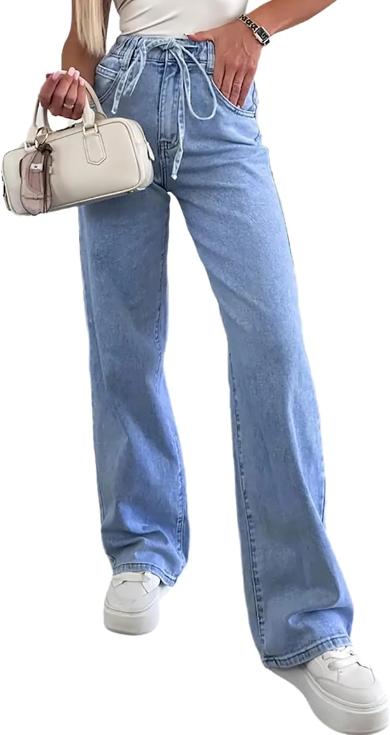 Женские джинсы с завязками на поясе и прямыми штанинами QLAUYIOE
Женские джинсы с завязками на поясе и прямыми штанинами QLAUYIOE