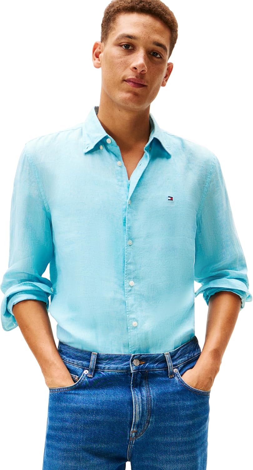 Мужские повседневные льняные рубашки Tommy Hilfiger с длинным рукавом и застежкой на пуговицы, классический крой, Dewy Blue
Мужские повседневные льняные рубашки Tommy Hilfiger с длинным рукавом и застежкой на пуговицы, классический крой, Dewy Blue