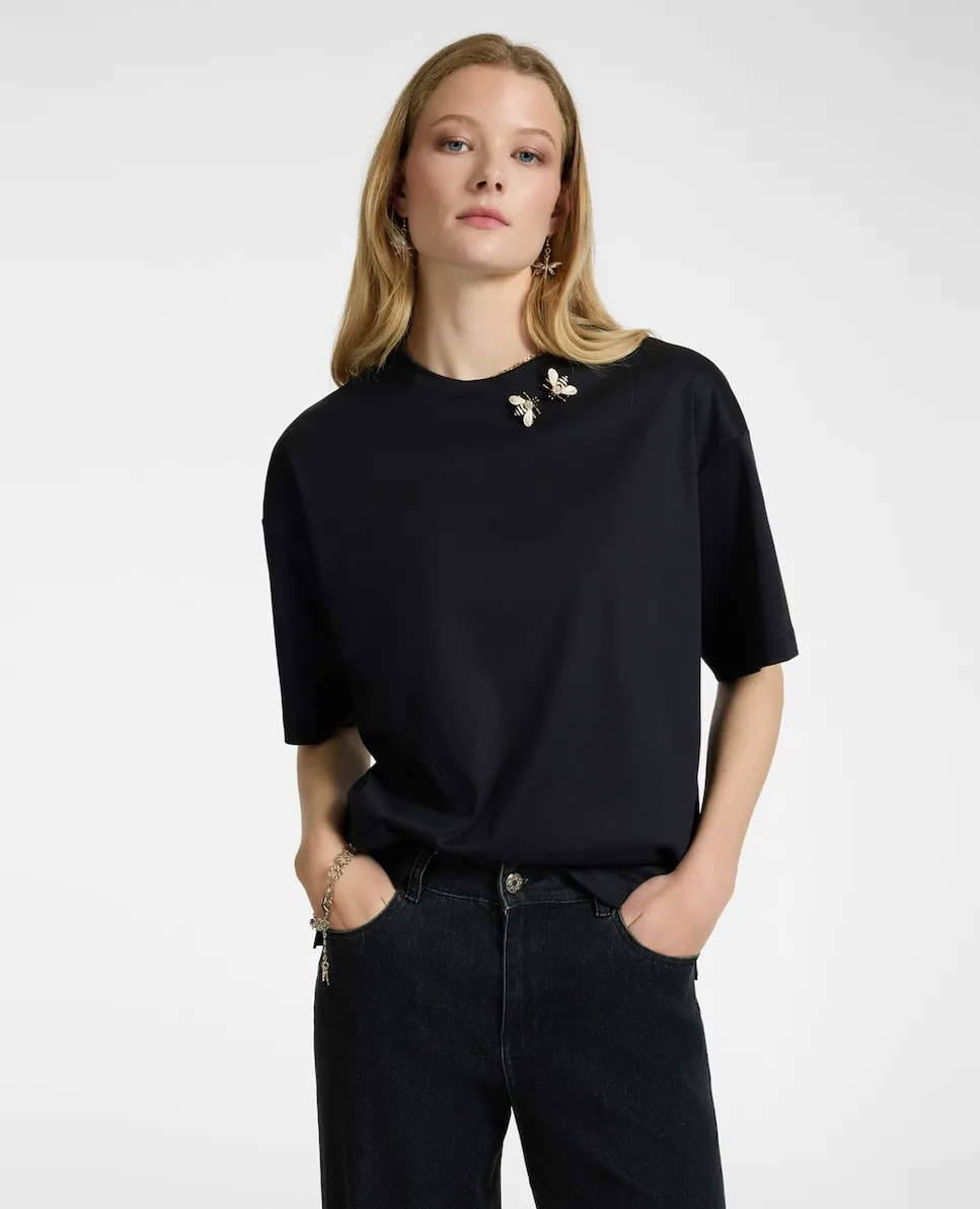 Женская футболка с декоративными аппликациями и короткими рукавами Elena Miró, черный
Женская футболка с декоративными аппликациями и короткими рукавами Elena Miró, черный