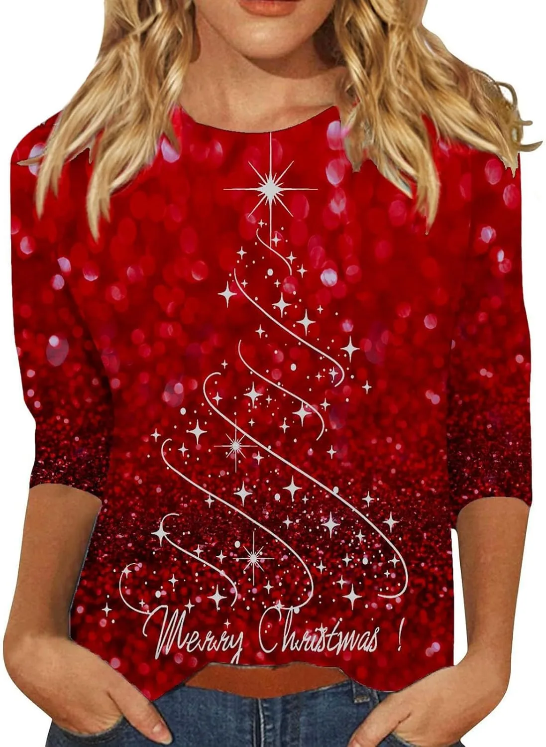 Рождественская блузка для женщин с рукавом 3/4
Рождественская блузка для женщин с рукавом 3/4