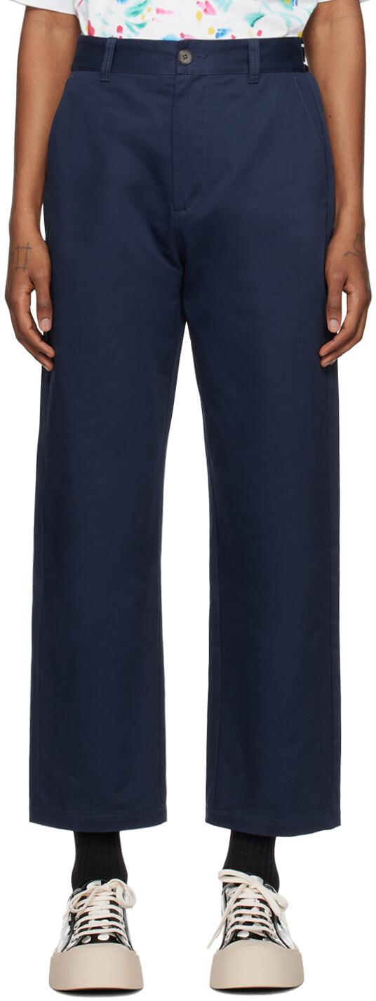 Темно-синие брюки с эластичной резинкой на талии Marni
Темно-синие брюки с эластичной резинкой на талии Marni