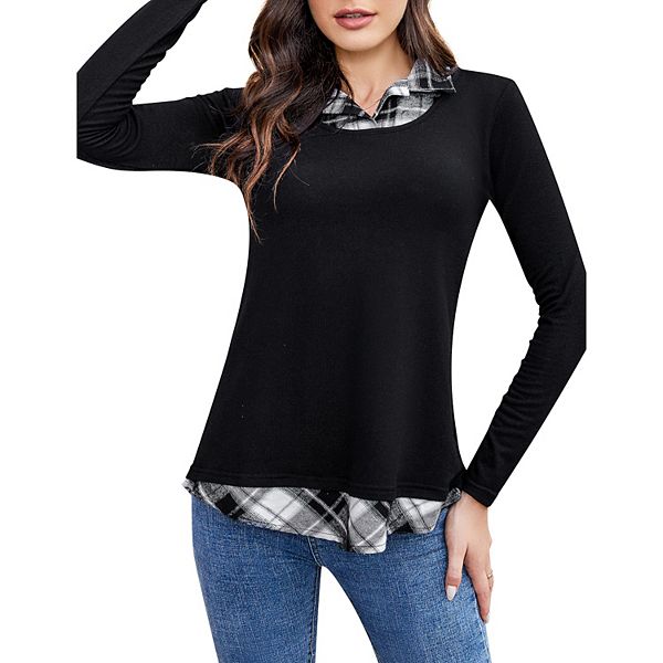 Женская блуза с длинным рукавом и контрастным воротником Clearflower, Black White Plaid
Женская блуза с длинным рукавом и контрастным воротником Clearflower, Black White Plaid
