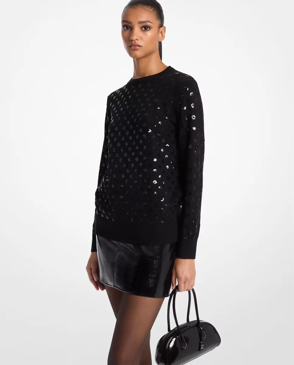 Женский джемпер из мериносовой шерсти с пайетками Michael Michael Kors, черный
Женский джемпер из мериносовой шерсти с пайетками Michael Michael Kors, черный