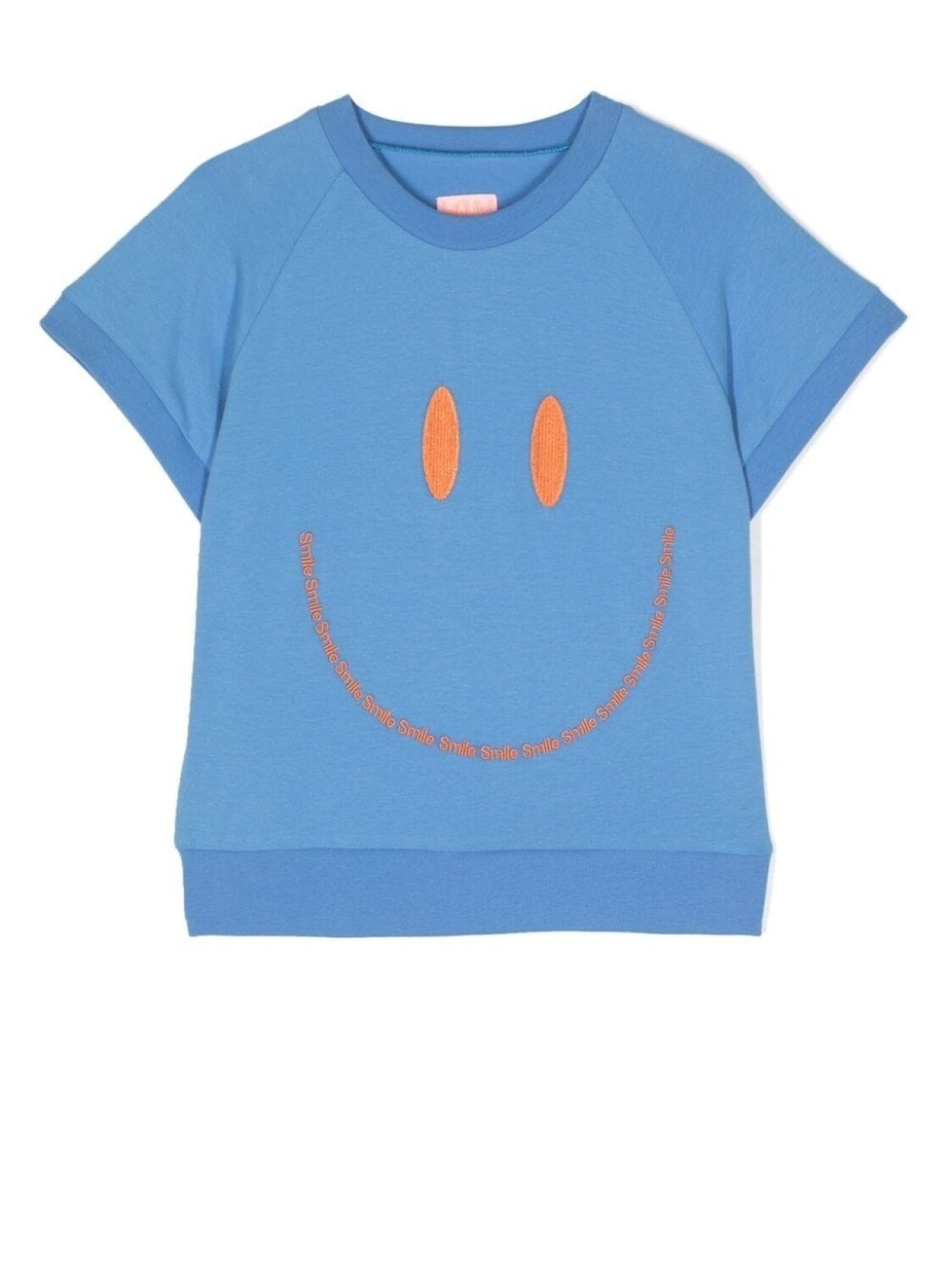 Wauw Capow By Bangbang smile-embroidered cotton t-shirt, синий 
Wauw Capow By Bangbang smile-embroidered cotton t-shirt, синий