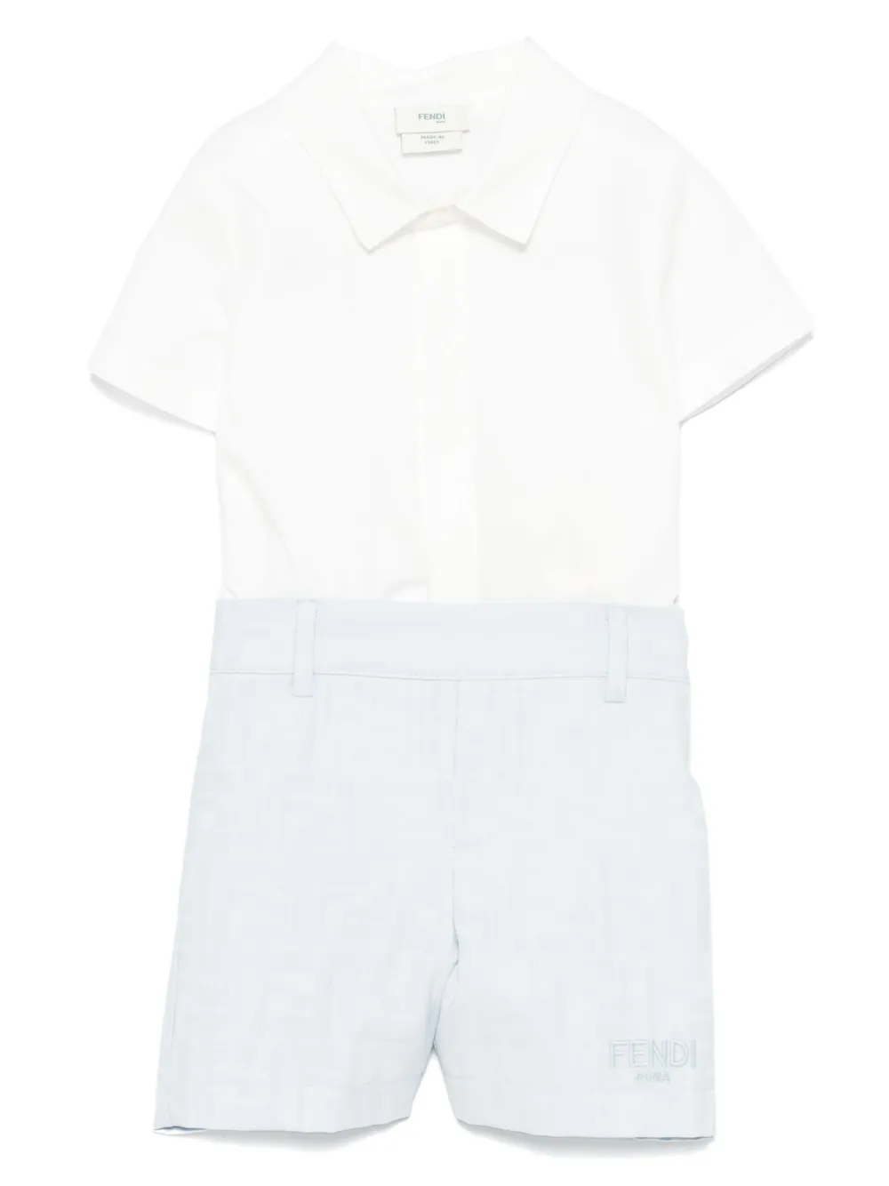 Комплект из рубашки и шортов с логотипом FF FENDI KIDS, синий
Комплект из рубашки и шортов с логотипом FF FENDI KIDS, синий