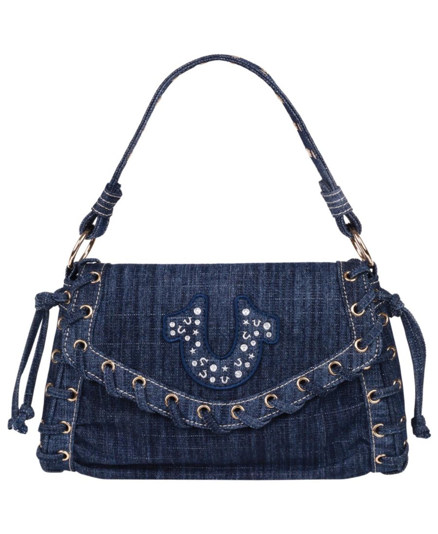 Джинсовая сумка с клапаном и люверсами в виде подковы, украшенная заклепками True Religion, Dark denim
Джинсовая сумка с клапаном и люверсами в виде подковы, украшенная заклепками True Religion, Dark denim