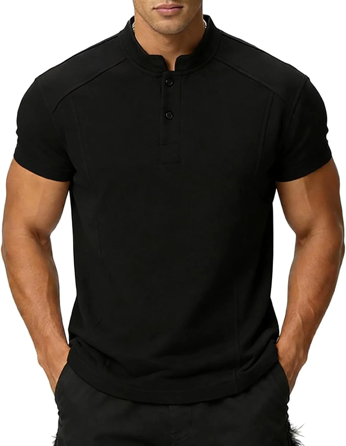 Мужская футболка Henley с коротким рукавом и воротником-стойкой
Мужская футболка Henley с коротким рукавом и воротником-стойкой