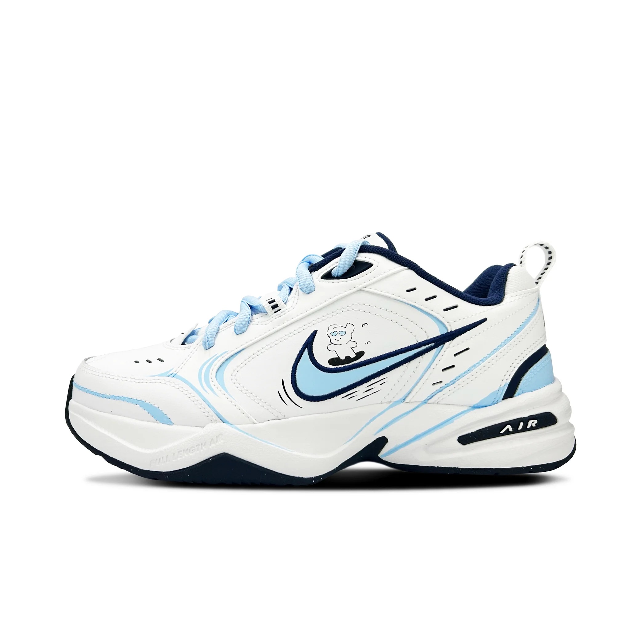 Кастомизированные кроссовки Nike Air Monarch 4 Unisex, голубой/белый 
Кастомизированные кроссовки Nike Air Monarch 4 Unisex, голубой/белый