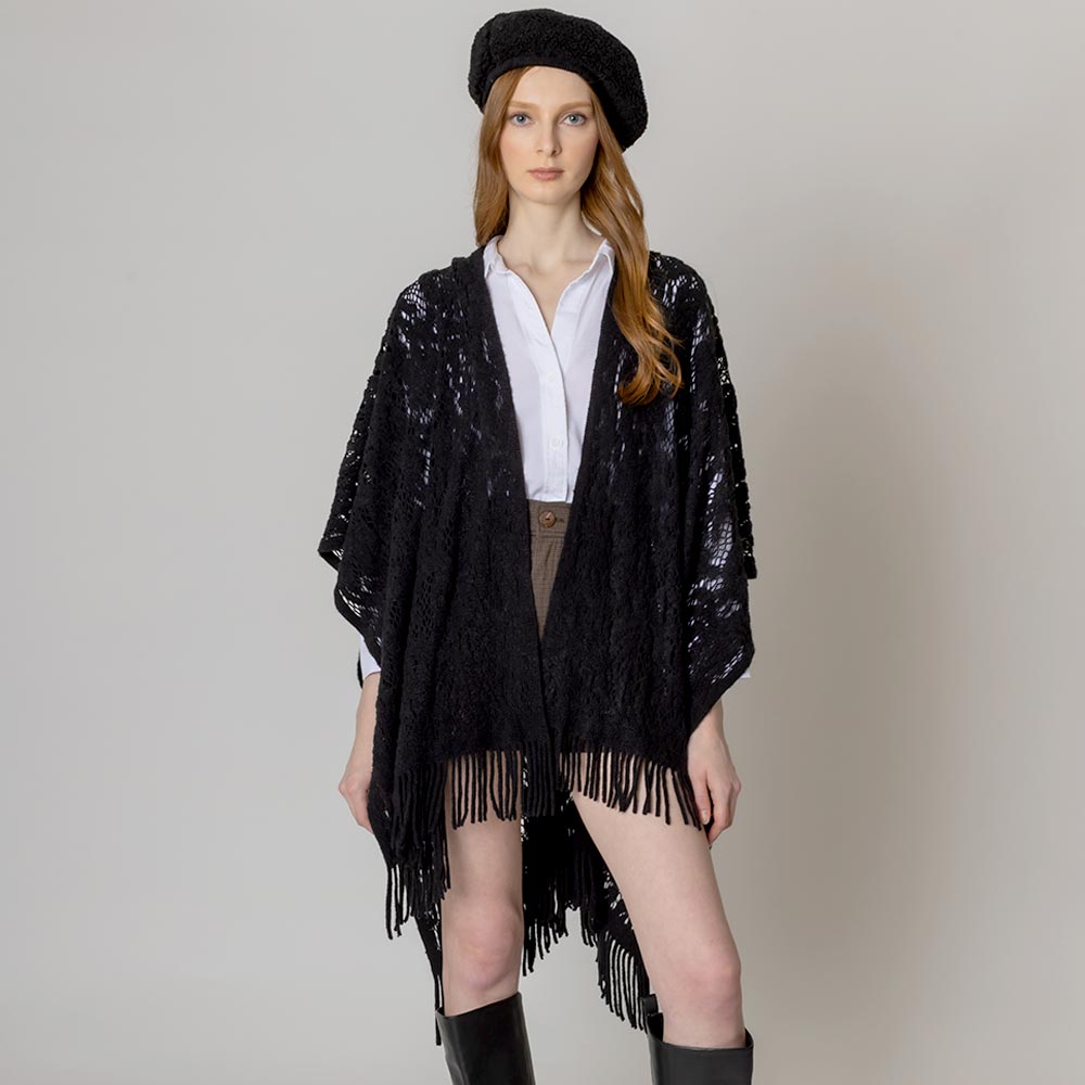 Цветочный однотонный кружевной пончо руана TRUEDAMES, черный
Цветочный однотонный кружевной пончо руана TRUEDAMES, черный