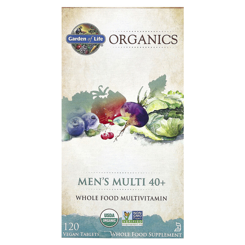 Garden of Life, Organics, мультивитамины для мужчин от 40 лет, 120 веганских таблеток
Garden of Life, Organics, мультивитамины для мужчин от 40 лет, 120 веганских таблеток