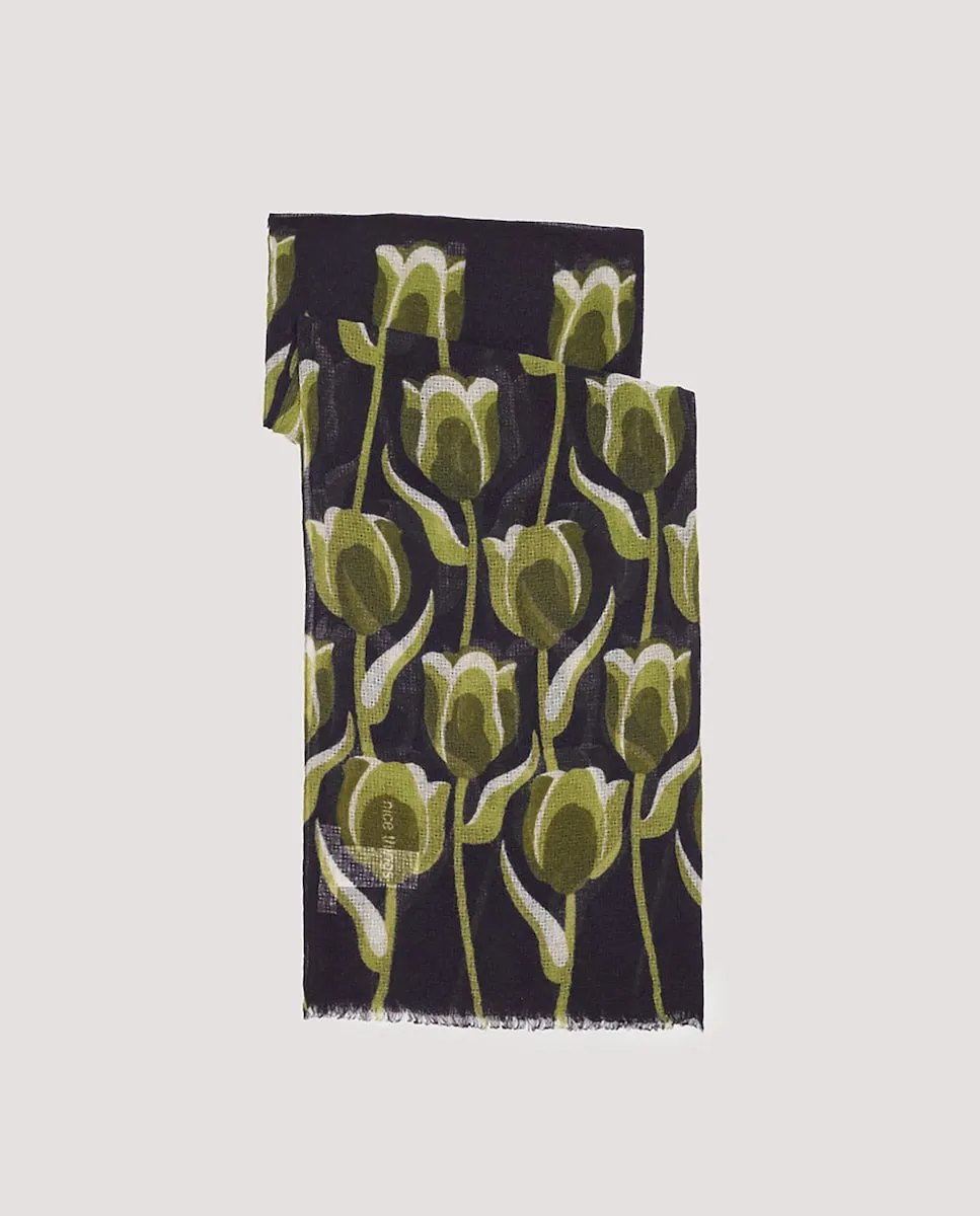 Женский шарф с крупными тюльпановыми узорами Nice Things, темно-синий
Женский шарф с крупными тюльпановыми узорами Nice Things, темно-синий